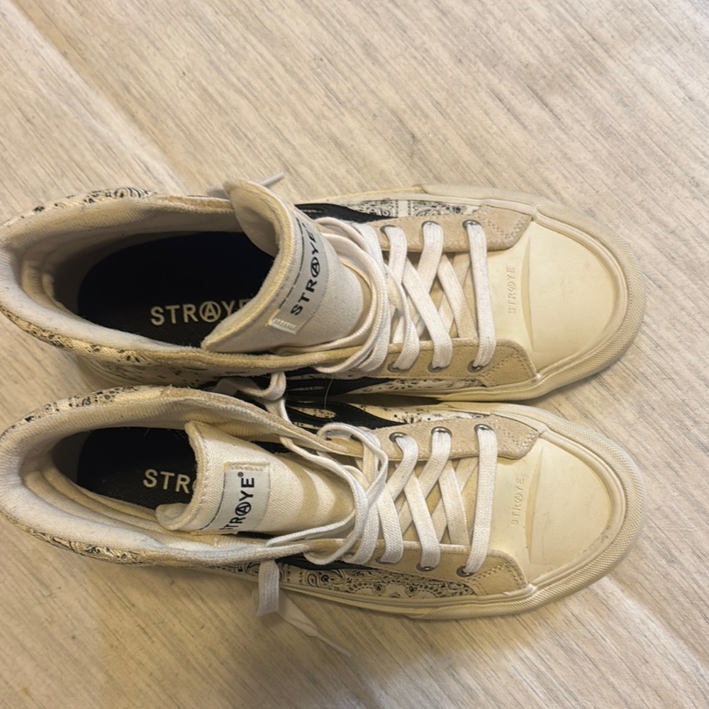 Cream and Black High-Top Sneakers with Retro Design